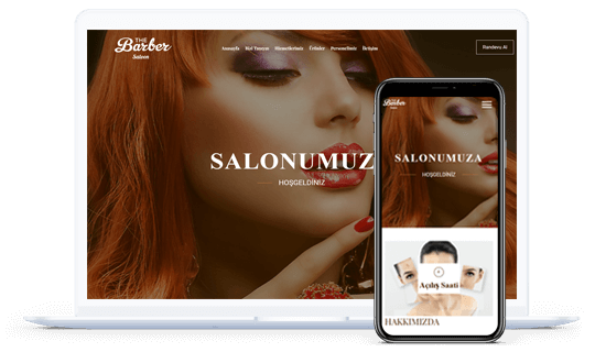 Salon Randevu Kuaför salonu websitesi mockup.